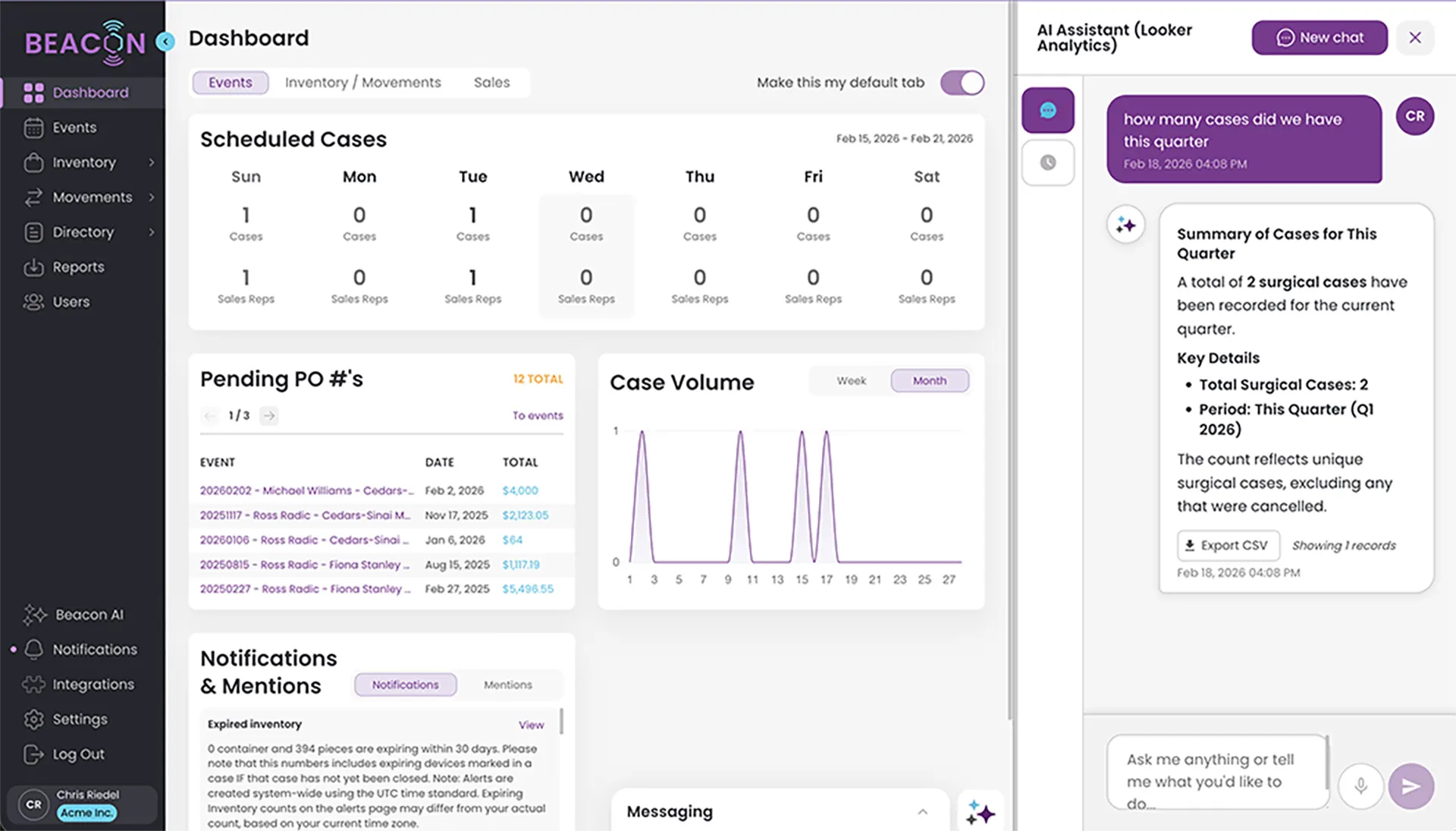 Beacon platform feature overview including mobile access, workflows, AI, scanning, and analytics