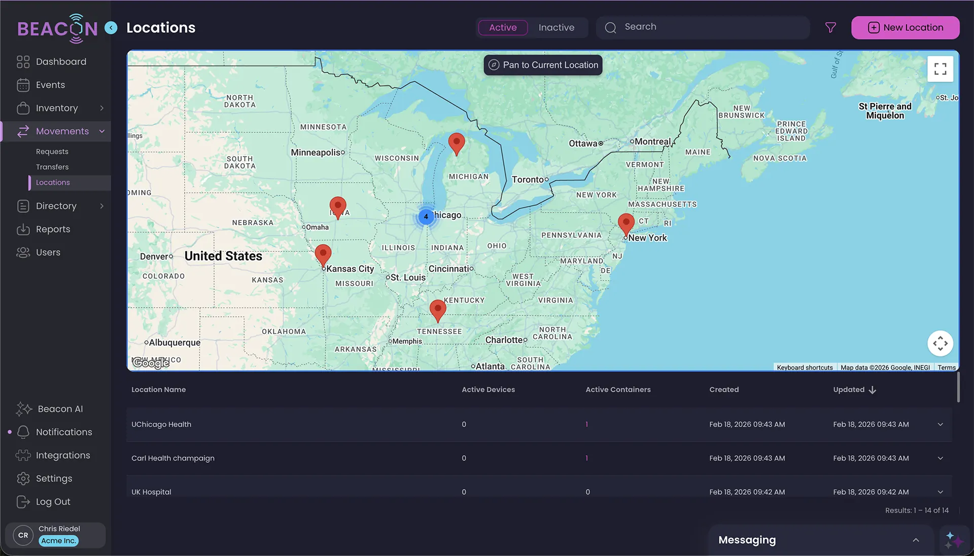 Beacon mobile app and web dashboard showing medical device inventory management